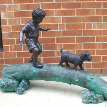 Outdoor-Gartendekoration Metall Lebensgröße Bronze Boy und Hund Statue